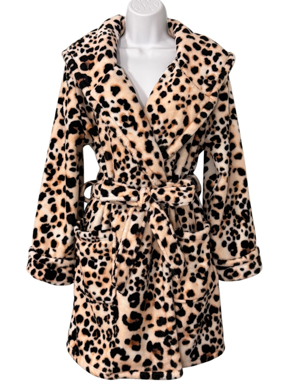 Betsey Johnson Leopard Print Ultra Plush Hooded Robe M/L